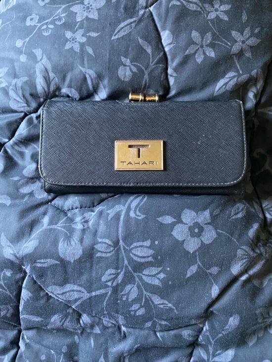 Tahari Handbags - Tahari Black Saffiano Wallet with Gold T-Logo Plaque